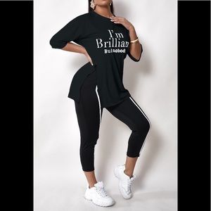 Im Brilliant But Nobody Short Sleeve W/Side Split Shirt & Legging 2Pc Outfit